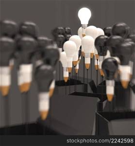 drawing idea pencil and light bulb concept think outside the box as creative and leadership concept