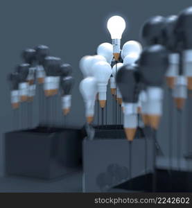 drawing idea pencil and light bulb concept think outside the box as creative and leadership concept