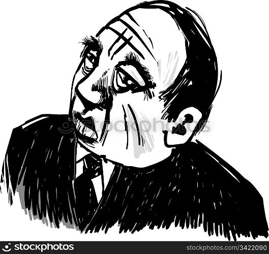 Drawing Illustration of Old Gangster Caricature