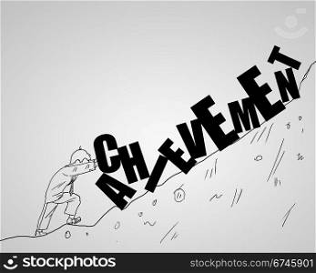 Drawing of a businessman and letters of the word achievement