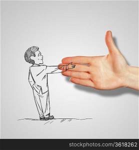 Drawing of a man shaking human hand