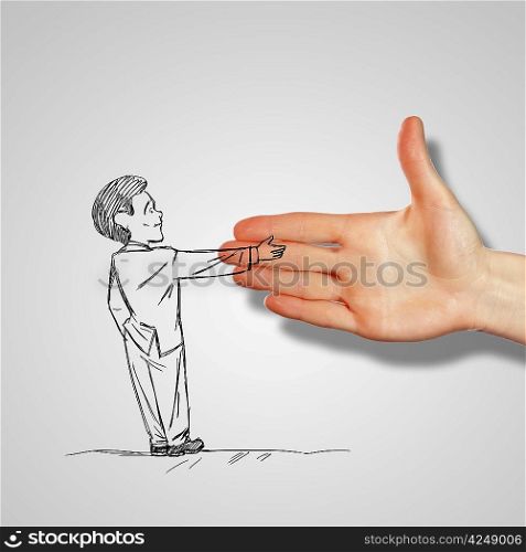 Drawing of a man shaking human hand