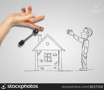 Drawing of a man with a house and key