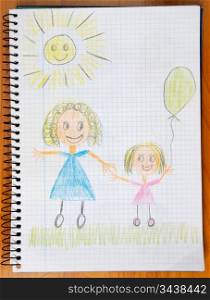 drawing of a mother and her daugther painted by a child