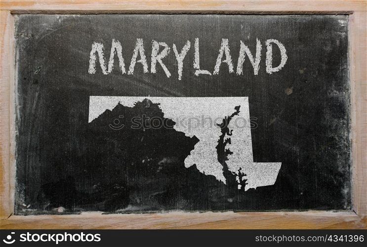 drawing of american state of maryland on chalkboard, drawn by chalk