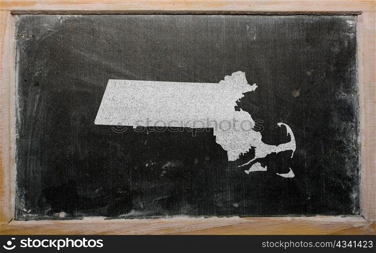 drawing of american state of massachusetts on chalkboard, drawn by chalk