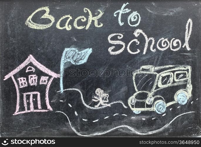 drawing of back to school concept on blackboard