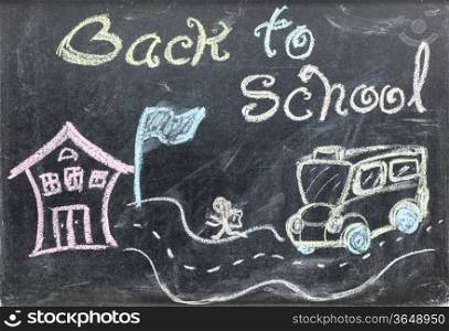 drawing of back to school concept on blackboard