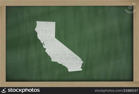 drawing of california state on chalkboard, drawn by chalk