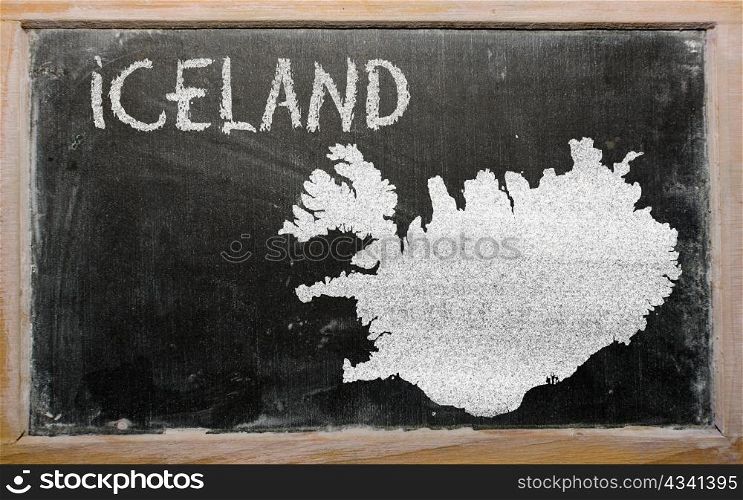 drawing of iceland on chalkboard, drawn by chalk
