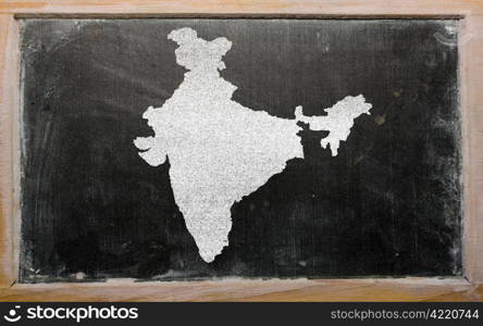 drawing of india on blackboard, drawn by chalk