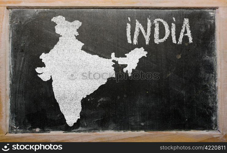 drawing of india on blackboard, drawn by chalk