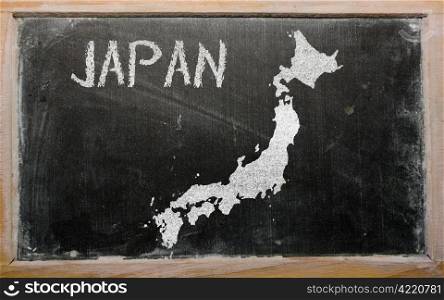 drawing of japan on blackboard, drawn by chalk