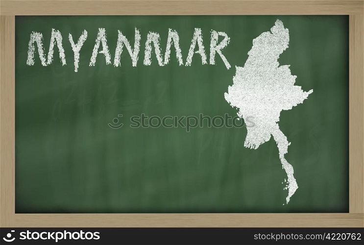drawing of myanmar on blackboard, drawn by chalk