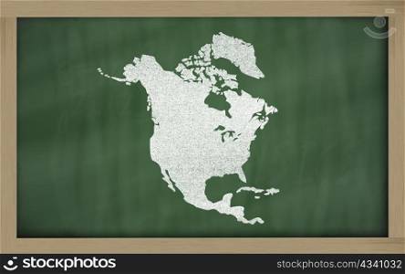 drawing of north america on blackboard, drawn by chalk