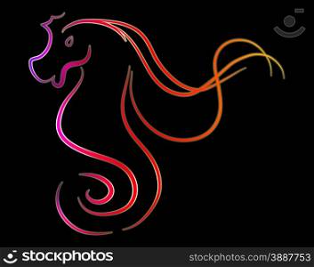 drawing of seahorse on isolated black background