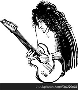 Drawing sketch illustration of guitarist with electric guitar