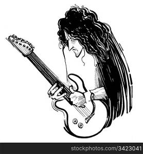 Drawing sketch illustration of guitarist with electric guitar