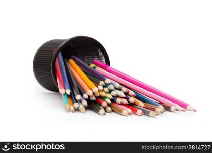 Drawing supplies: assorted color pencils, isolated on white background