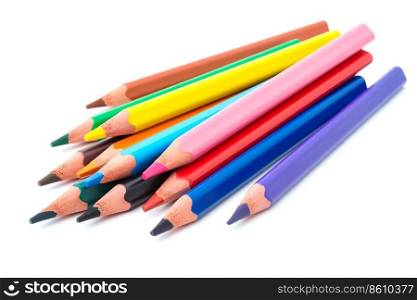 Drawing supplies: assorted color pencils, isolated on white background
 . Color pencils
