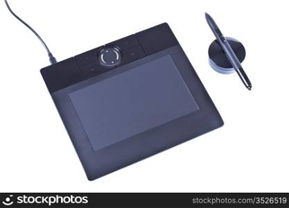 drawing tablet with pen isolated on white