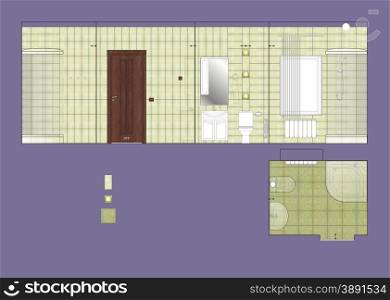 Drawing wall and floor ceramic tile bathroom