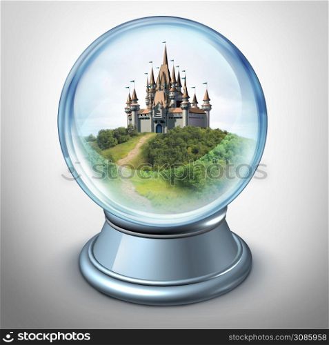 Dream home as a real estate hope concept as a mansion castle on a hill as a home owning dream or success goal with 3D illustration elements.