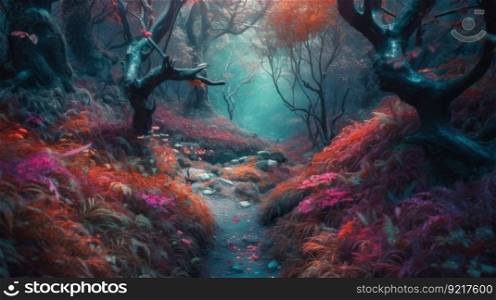 Dream magic forest. Illustration Generative AI

