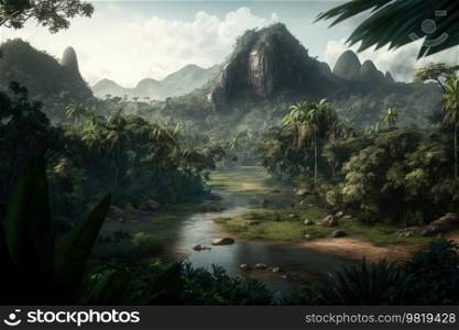 Dream Tropical Island. Illustration Generative AI