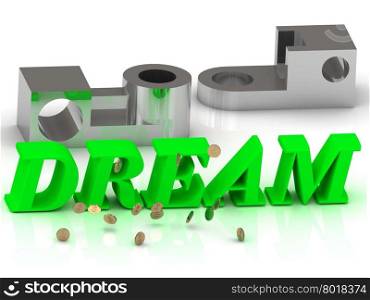 DREAM- words of color letters and silver details on white background