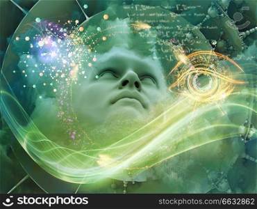 Dreaming Intellect series. Background design of human face and technological elements on the subject of mind, reason, intelligence and imagination