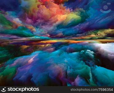Dreamland. Landscapes of the Mind series. Arrangement of bright paint, motion gradients and surreal mountains and clouds on theme of life, art, poetry, creativity and imagination