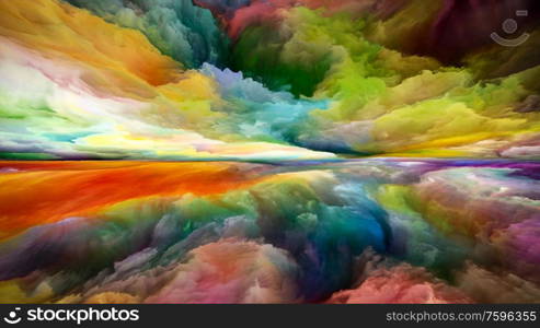 Dreamland. Landscapes of the Mind series. Arrangement of bright paint, motion gradients and surreal mountains and clouds on theme of life, art, poetry, creativity and imagination