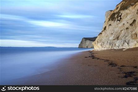 Dreamy seascape at Bats head and Durdle Door beach in Dorset England