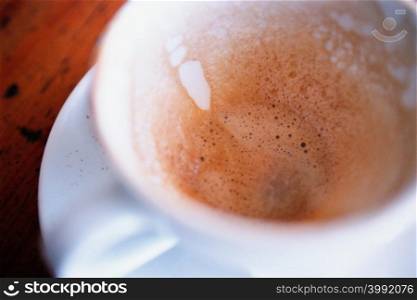 Dregs in empty coffee cup