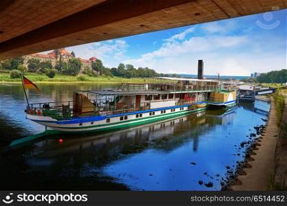 Dresden Elbe river and boats in Saxony Germany. Dresden Elbe river and boats in Saxony of Germany