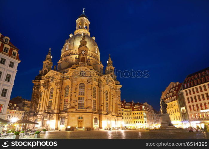 Dresden Frauenkirche church in Saxony Germany. Dresden Frauenkirche sunset Lutheran church in Saxony of Germany