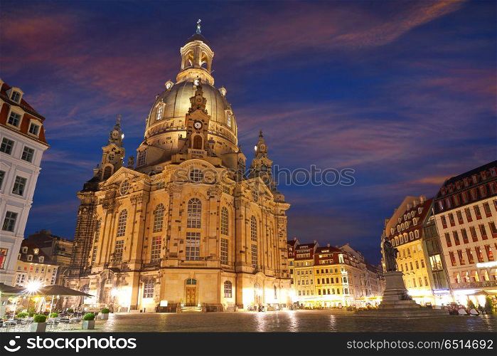 Dresden Frauenkirche church in Saxony Germany. Dresden Frauenkirche sunset Lutheran church in Saxony of Germany