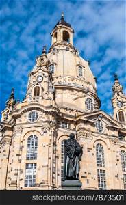 Dresden Frauenkirche. view of the Frauenkirche in Dresden and the monument of Martin Luther