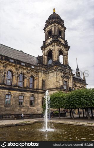 Dresden, Germany - August 15, 2019: View of Oberlandesgericht Dresden. Historic architecture in the old town of Dresden, Germany.. View of Oberlandesgericht Dresden, Germany