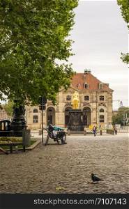 Dresden, Germany - August 15, 2019: View of the golden rider statue in Dresden.. View of the golden rider statue in Dresden.