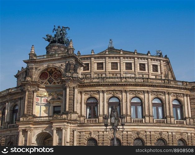Dresden Semperoper. The Semperoper opera house of the Saxon State Orchestra aka Saechsische Staatsoper Dresden was designed by Gottfried Semper in 1841