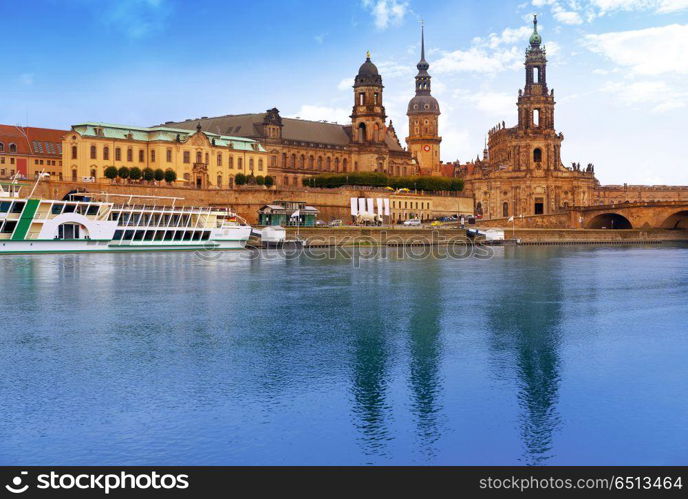 Dresden skyline and Elbe river in Saxony Germany. Dresden skyline reflecion in Elbe river in Saxony of Germany