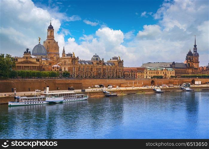 Dresden skyline and Elbe river in Saxony Germany. Dresden skyline reflecion in Elbe river in Saxony of Germany