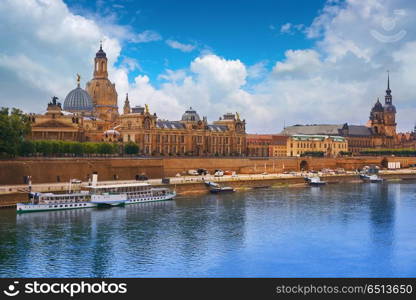 Dresden skyline and Elbe river in Saxony Germany. Dresden skyline reflecion in Elbe river in Saxony of Germany