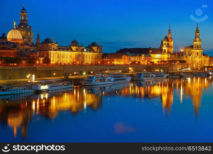 Dresden skyline and Elbe river in Saxony Germany. Dresden sunset skyline reflecion in Elbe river in Saxony of Germany