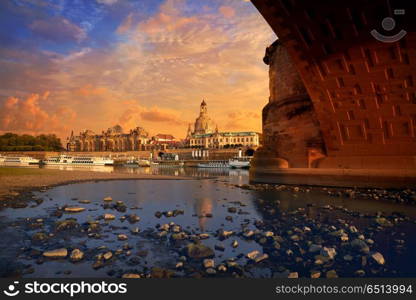 Dresden skyline and Elbe river in Saxony Germany. Dresden skyline reflecion in Elbe river in Saxony of Germany