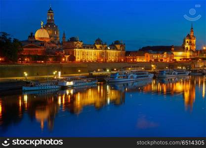 Dresden skyline and Elbe river in Saxony Germany. Dresden sunset skyline reflecion in Elbe river in Saxony of Germany