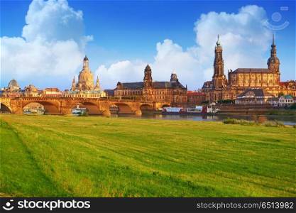 Dresden skyline and Elbe river in Saxony of Germany. Dresden skyline and Elbe river in Saxony Germany