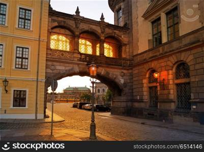 Dresden sunset arch at Taschenberg street Germany. Dresden sunset arch at Taschenberg street in Germany Saxony